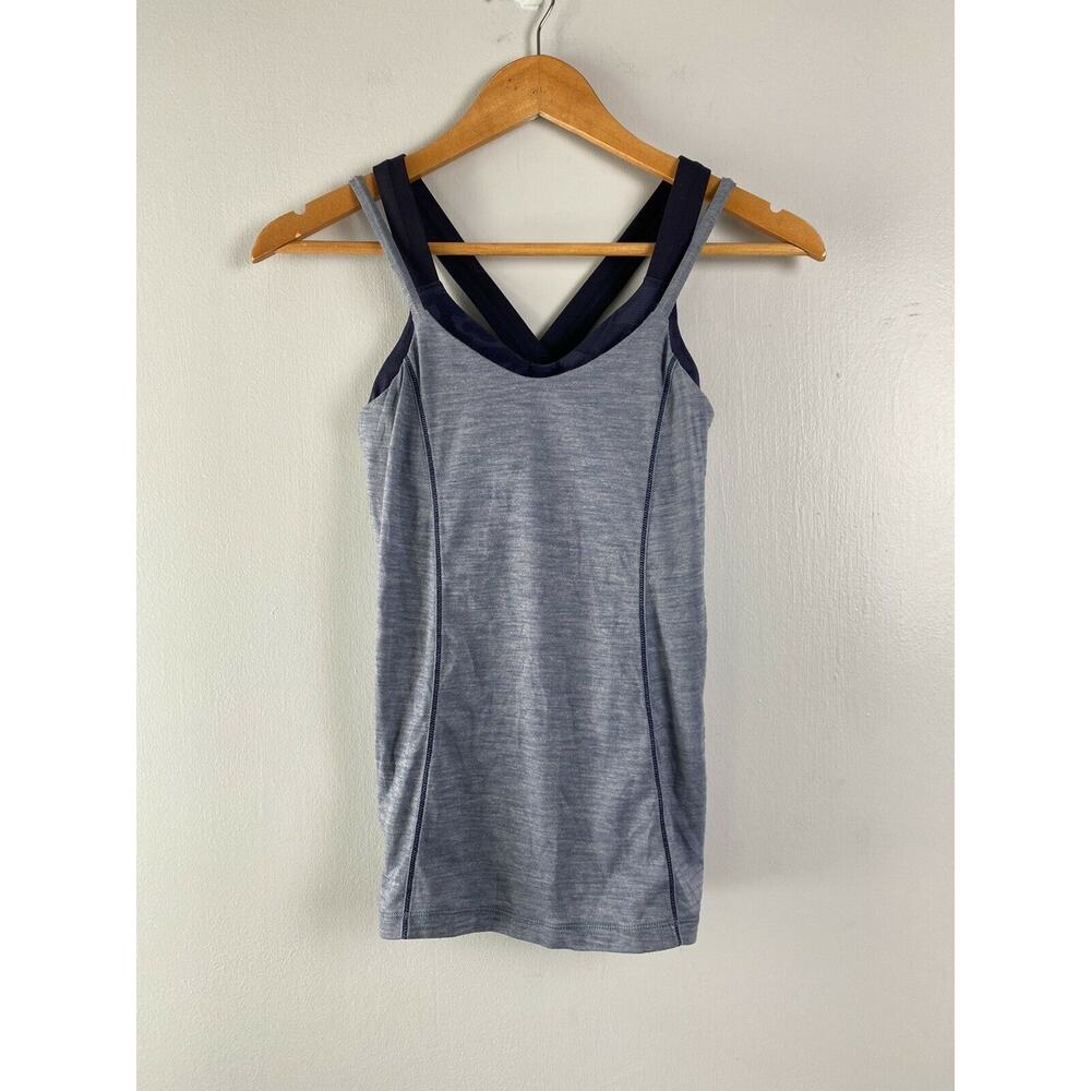 Lululemon Heather Blue Tank with Cross Cross Camo Shelf Bra 4